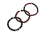 Invicta Jewelry Men's Red Tiger Eye, Lava and Hematite Stone Bead Stretch Bracelets