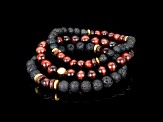 Invicta Jewelry Men's Red Tiger Eye, Lava and Hematite Stone Bead Stretch Bracelets