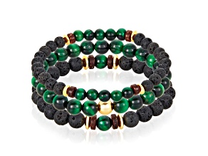 Invicta Jewelry Men's Green Tiger Eye, Lava and Hematite Stone Bead Stretch Bracelets