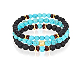 Invicta Jewelry Men's Turquoise, Lava and Hematite Stone Bead Stretch Bracelets