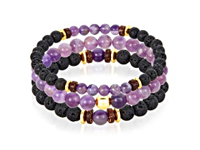 Invicta Jewelry Men's Amethyst, Lava and Hematite Stone Bead Stretch Bracelets
