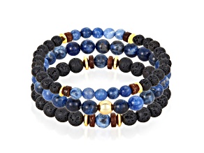 Invicta Jewelry Men's Sodalite, Lava and Hematite Stone Bead Stretch Bracelets