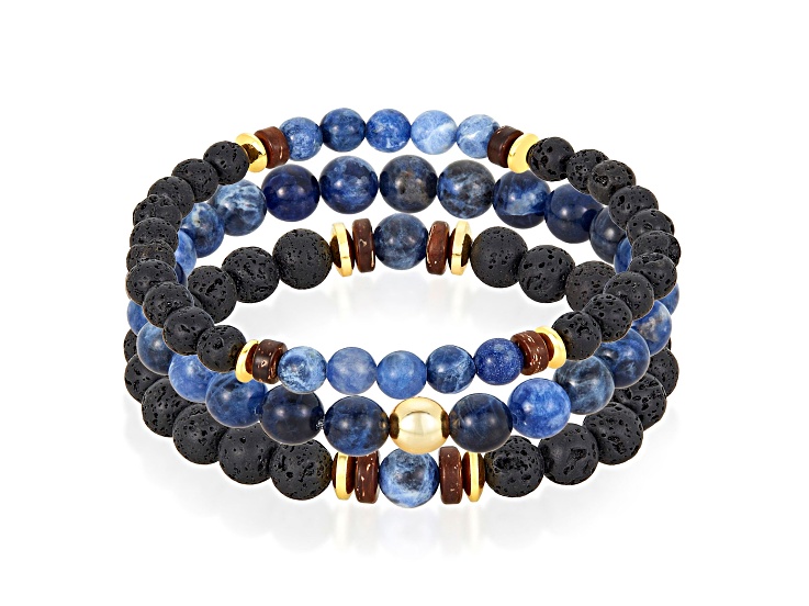 Invicta Jewelry Men's Sodalite, Lava and Hematite Stone Bead Stretch Bracelets