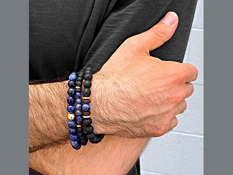 Bracelet Homme En Pierres Naturelles Sodalite, Onyx Et Hematite - Argent Sterling