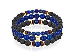Invicta Jewelry Men's Lapis Lazuli, Lava and Hematite Stone Bead Stretch Bracelets