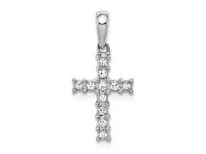 Rhodium Over 10k White Gold Accent Diamond Latin Cross Pendant