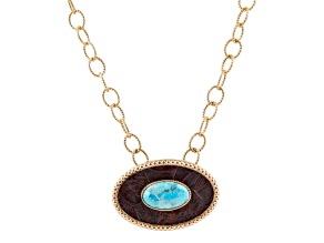 Barse Jewelry Composite Turquoise Rosette Leather & Gold Tone Pendant With Chain