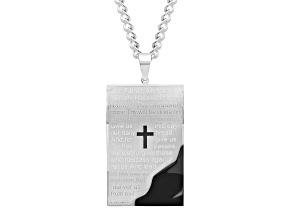 Black Ion-Plated Stainless Steel IP Lord's Prayer Tablet Pendant With Chain