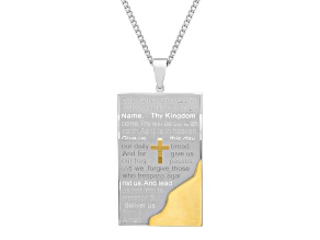 Yellow Ion-Plated Stainless Steel IP Lord's Prayer Tablet Pendant With Chain