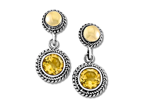 Silver Treasures by Samuel B. Citrine Sterling Silver with 18K Gold Basket Weave Earrings 1.70ctw