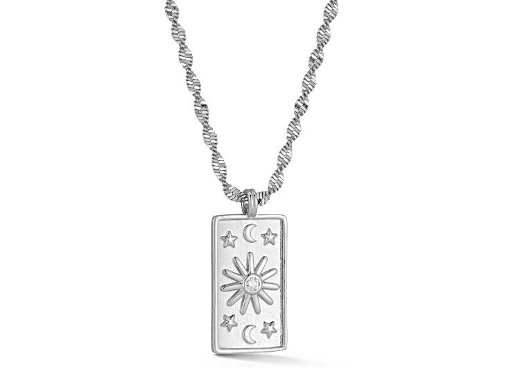 Rachel Zoe Rhodium Over Brass Cubic Zirconia Celestial Tag Necklace