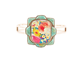 Barse Jewelry Blue Turquoise Gold Tone Scenic Floral Cuff Bracelet
