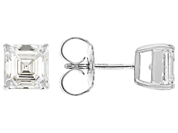Picture of Certified Asscher Cut White Lab-Grown Diamond F-VS1 14K White Gold Solitaire Stud Earrings 2.00ctw