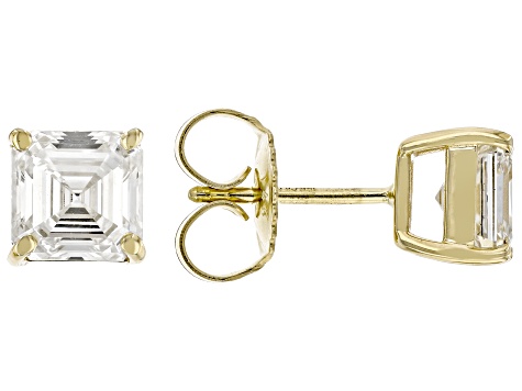 Certified White Asscher Cut Lab-Grown Diamond F-VS1 14K Yellow Gold Stud Earrings 2.00ctw