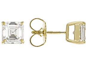 Certified White Asscher Cut Lab-Grown Diamond F-VS1 14K Yellow Gold Solitaire Stud Earrings 2.00ctw