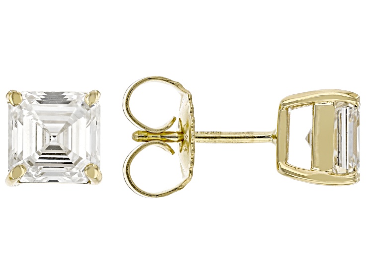 Certified White Asscher Cut Lab-Grown Diamond F-VS1 14K Yellow Gold Solitaire Stud Earrings 2.00ctw