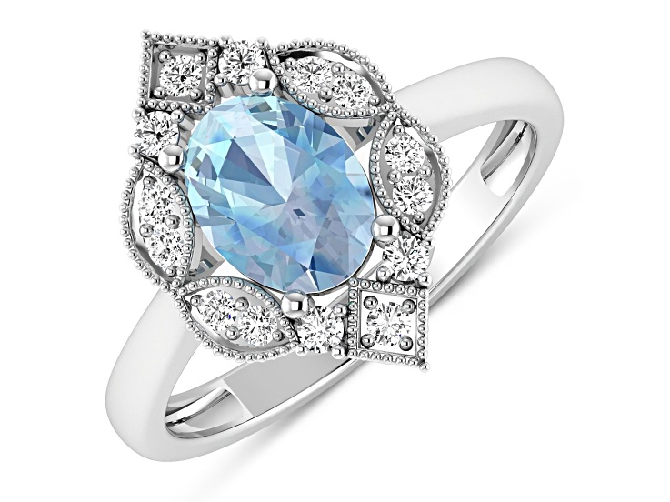 1.16ctw Blue Aquamarine and Diamond 14K White Gold Halo Ring