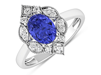 Picture of 1.29ctw Violet Tanzanite and Diamond 14K White Gold Halo Ring