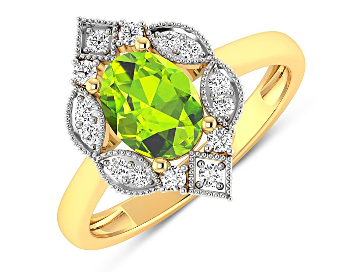 1.25ctw Green Peridot and Diamond 14K Yellow Gold Halo Ring