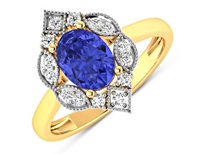1.29ctw Violet Tanzanite and Diamond 14K Yellow Gold Halo Ring