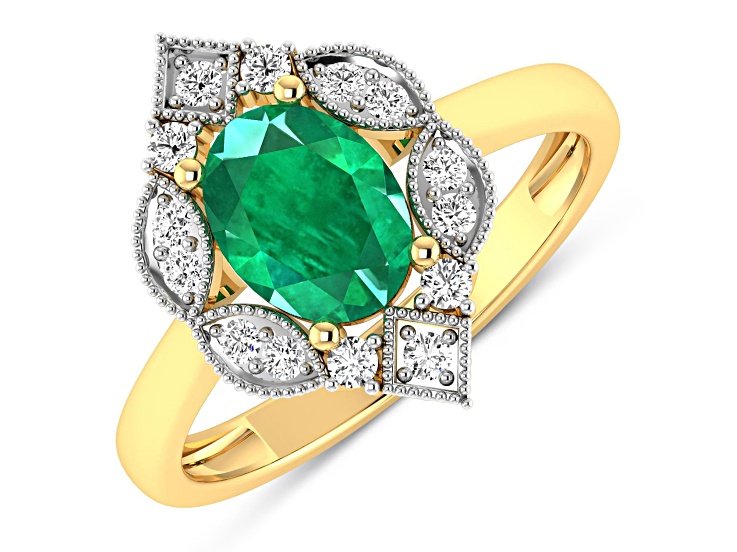1.2ctw Green Emerald and Diamond 14K Yellow Gold Halo Ring