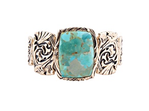 Barse Jewelry Blue Composite Turquoise Solid Jacquard Gold Tone Cuff Bracelet