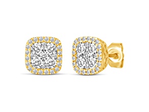 Cushion Shape Diamond 14K Yellow Gold Earrings I Color I1 Clarity, 1.00ctw