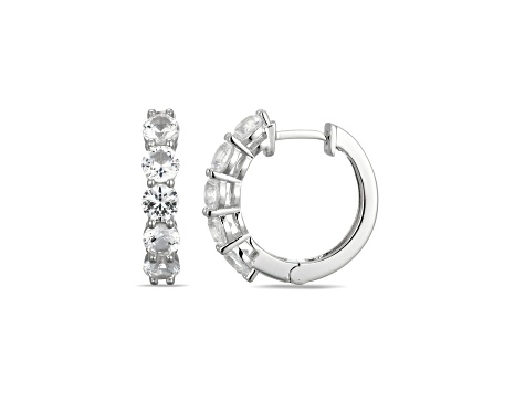 White Lab Created Sapphire Rhodium Over Sterling Silver Hoop