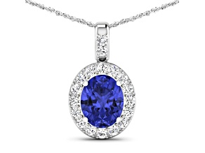 2.50ctw 14K White Gold Tanzanite and White Diamond Pendant with 18 inch Cable Chain