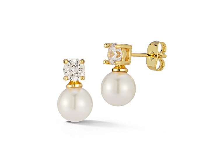 Rachel Zoe 14K Gold Over Brass Simulated Pearl and Cubic Zirconia Drop Earrings