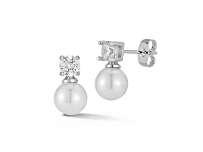 Rachel Zoe Rhodium Over Brass Simulated Pearl and Cubic Zirconia Drop Earrings