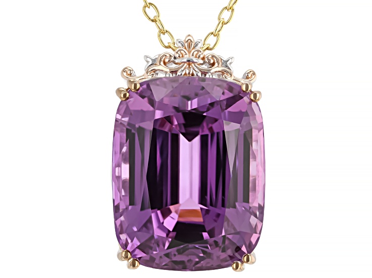 Pink Kunzite 18k Gold Over Palladium Silver Pendant W/ Chain 82.49ctw