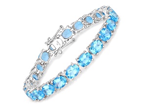 Swiss Blue Topaz Rhodium Over Sterling Silver Tennis Bracelet 35.20ctw