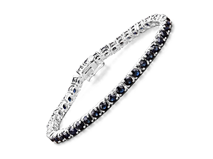Blue Sapphire Rhodium Over Sterling Silver Tennis Bracelet 8.36ctw