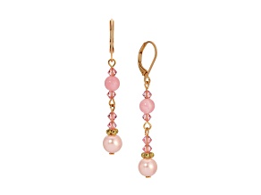 Gold Tone Pink Bead Drop Linear Earrings