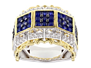 Cobalt Spinel, Zircon Rhodium & 24K Yellow Gold Over Palladium Sterling Silver Tri-Tone Ring