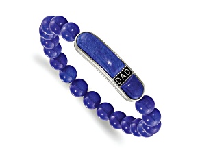Stainless Steel Polished Enameled Lapis Beaded Stretch Dad Bracelet