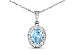 0.96ctw 14K White Gold Aquamarine and White Diamond Pendant with 18 inch Cable Chain