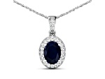 1.30ctw 14K White Gold Blue Sapphire and White Diamond Pendant with 18 inch Cable Chain