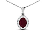 1.50ctw 14K White Gold Ruby and White Diamond Pendant with 18 inch Cable Chain