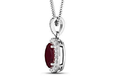 1.50ctw 14K White Gold Ruby and White Diamond Pendant with 18 inch Cable Chain