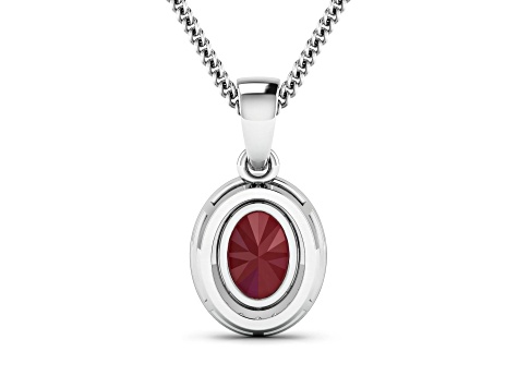 1.50ctw 14K White Gold Ruby and White Diamond Pendant with 18 inch Cable Chain