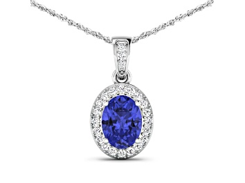 Picture of 1.09ctw 14K White Gold Tanzanite and White Diamond Pendant with 18 inch Cable Chain