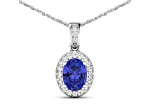 1.09ctw 14K White Gold Tanzanite and White Diamond Pendant with 18 inch Cable Chain