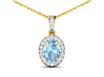0.96ctw 14K Yellow Gold Aquamarine and White Diamond Pendant with 18 inch Cable Chain