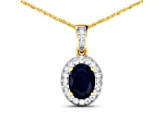 1.30ctw 14K Yellow Gold Blue Sapphire and White Diamond Pendant with 18 inch Cable Chain