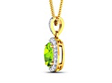 1.05ctw 14K Yellow Gold Oval Peridot and White Diamond Pendant with 18 inch Cable Chain