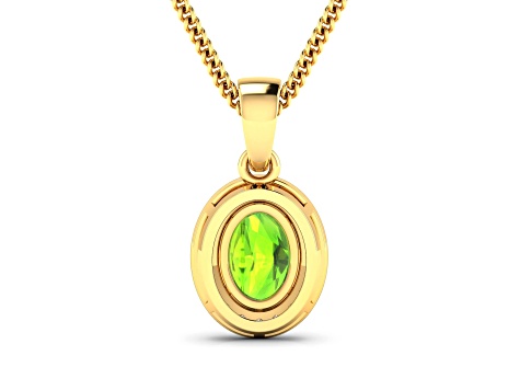 1.05ctw 14K Yellow Gold Oval Peridot and White Diamond Pendant with 18 inch Cable Chain