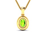 1.05ctw 14K Yellow Gold Oval Peridot and White Diamond Pendant with 18 inch Cable Chain