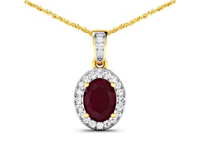 1.50ctw 14K Yellow Gold Ruby and White Diamond Pendant with 18 inch Cable Chain